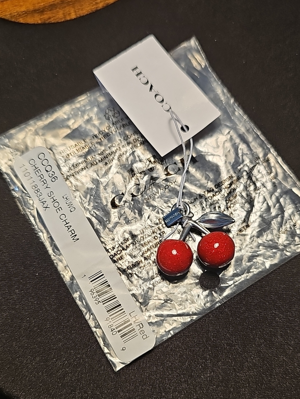 Coach  Nwt Red Cherry Drop Charm  with Silver-Tone Stem - Picture 4 of 4